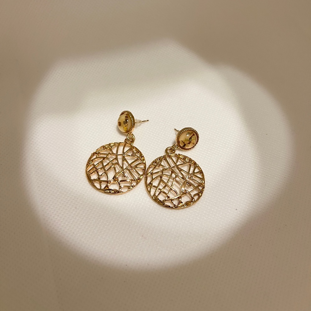 Vintage Gold toned earrings with resin accents